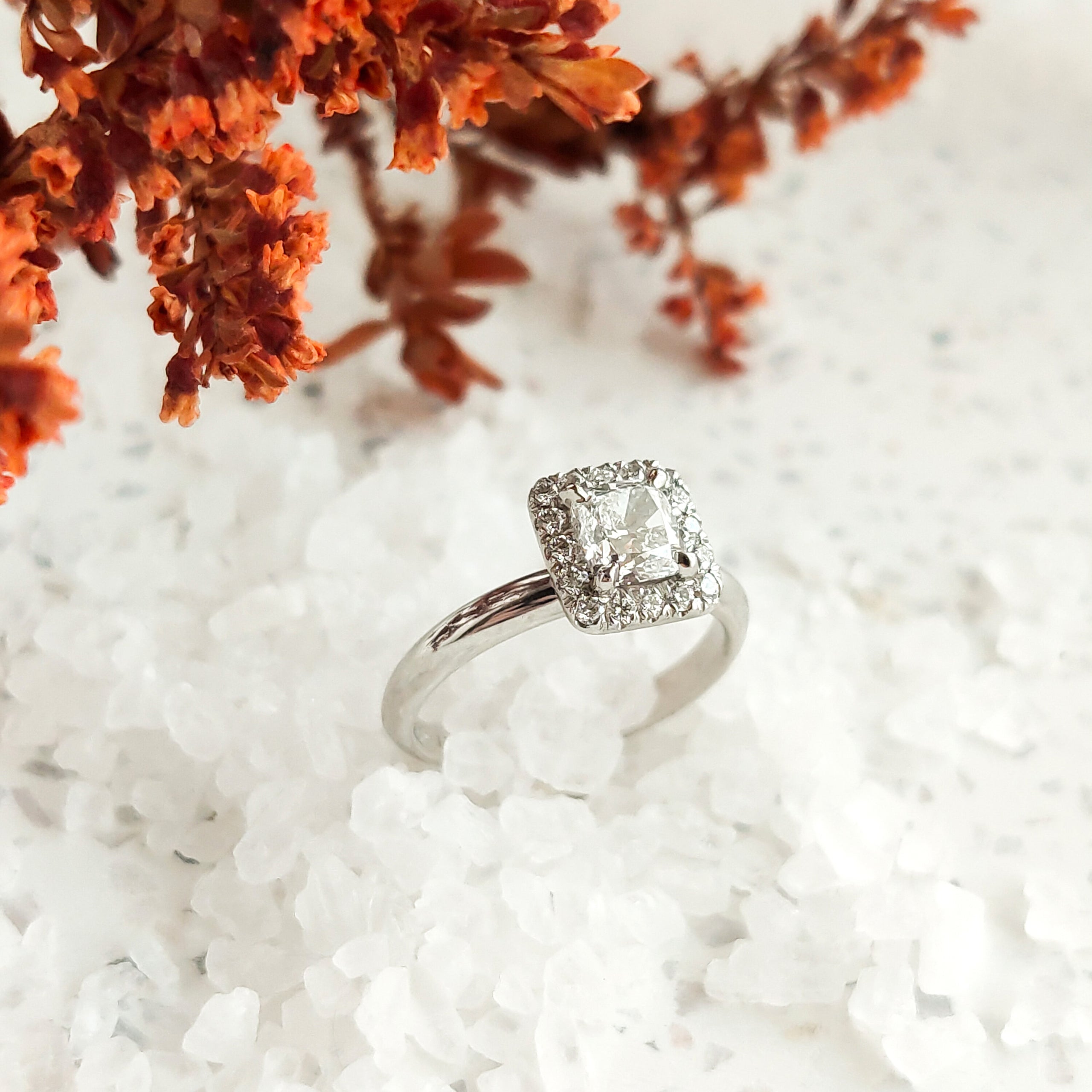 Cushion halo deals diamond engagement ring