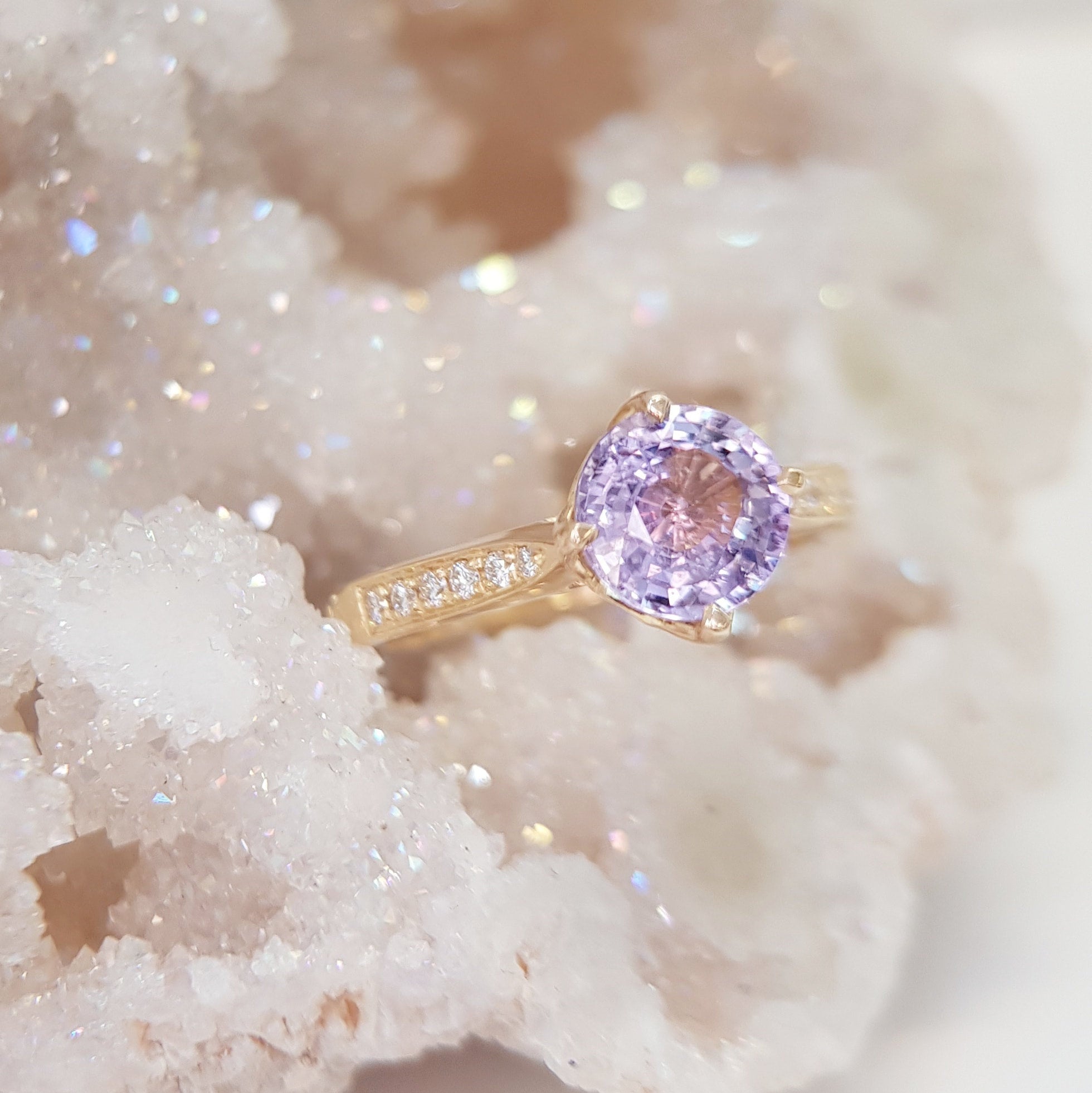 Purple sapphire rose gold ring top